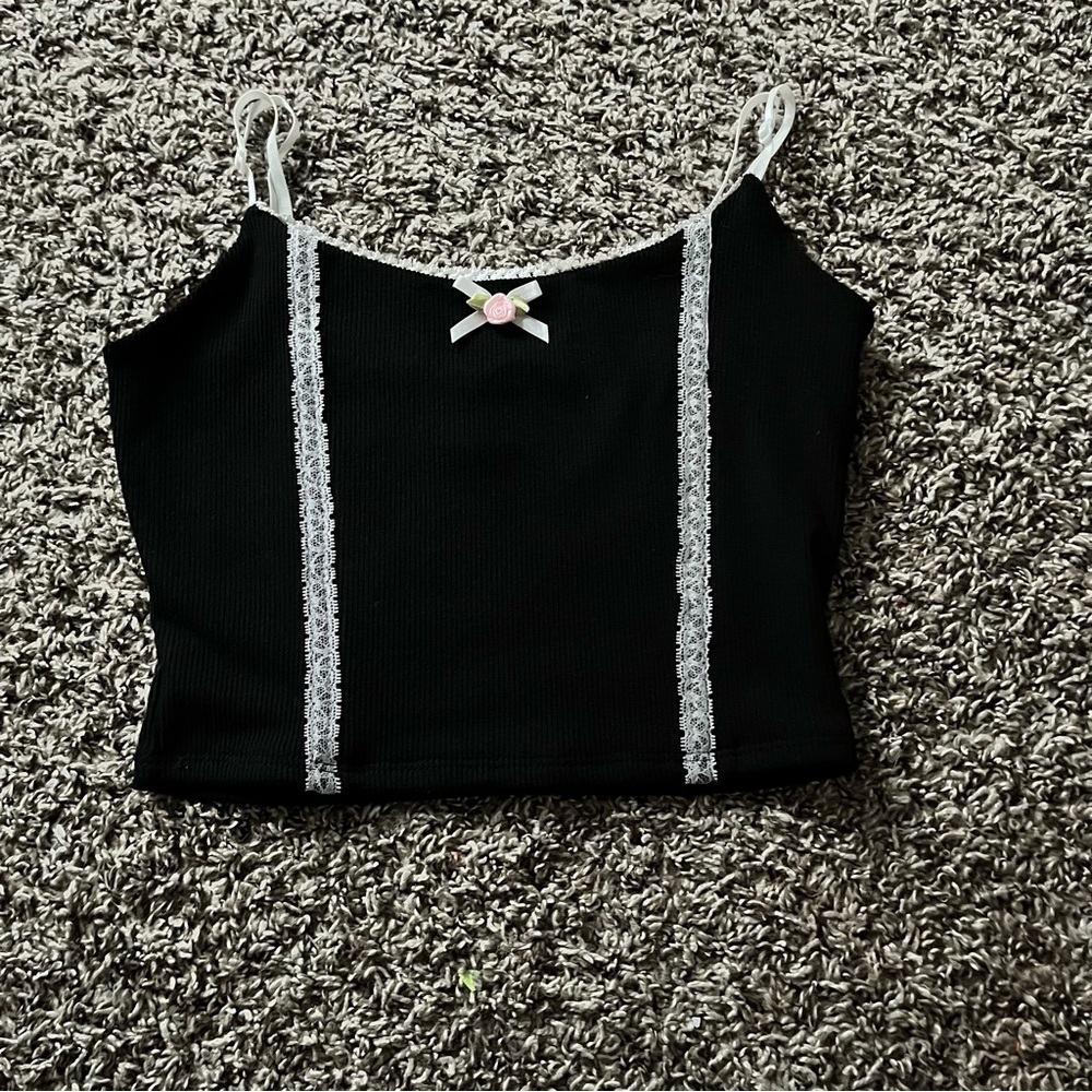 Black and white lace trim cami top